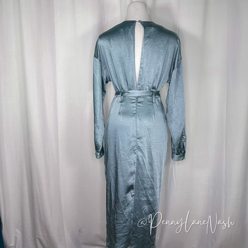 Garota Satin Faux Wrap Midi Dress Blue - Picture 10 of 14